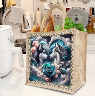Preview: Diamond Painting Tragtasche Zwei Husky-Hunde